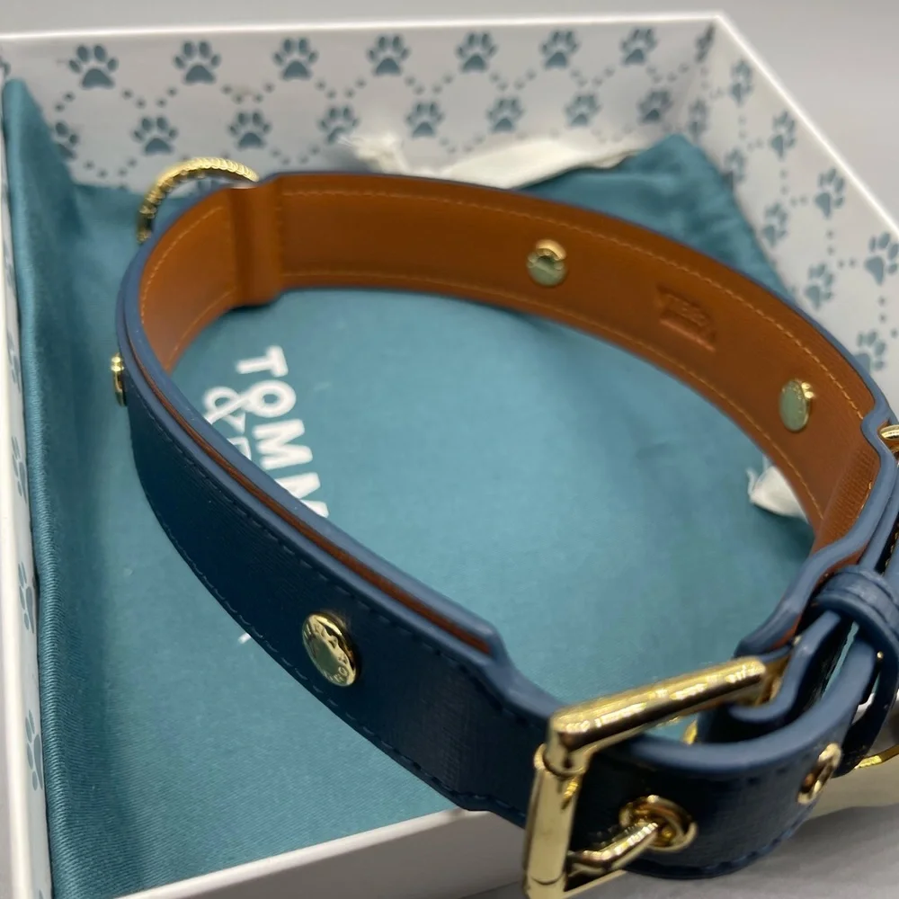 🍄HOST PICK🍄 Tommy & Bella Signature Collection Leather Dog Collar, Blue/Brown, L
